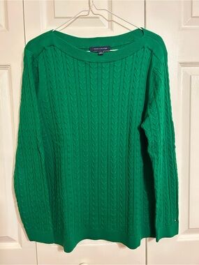 Tommy Hilfiger Emerald Green Cable Knit Crewneck Sweater